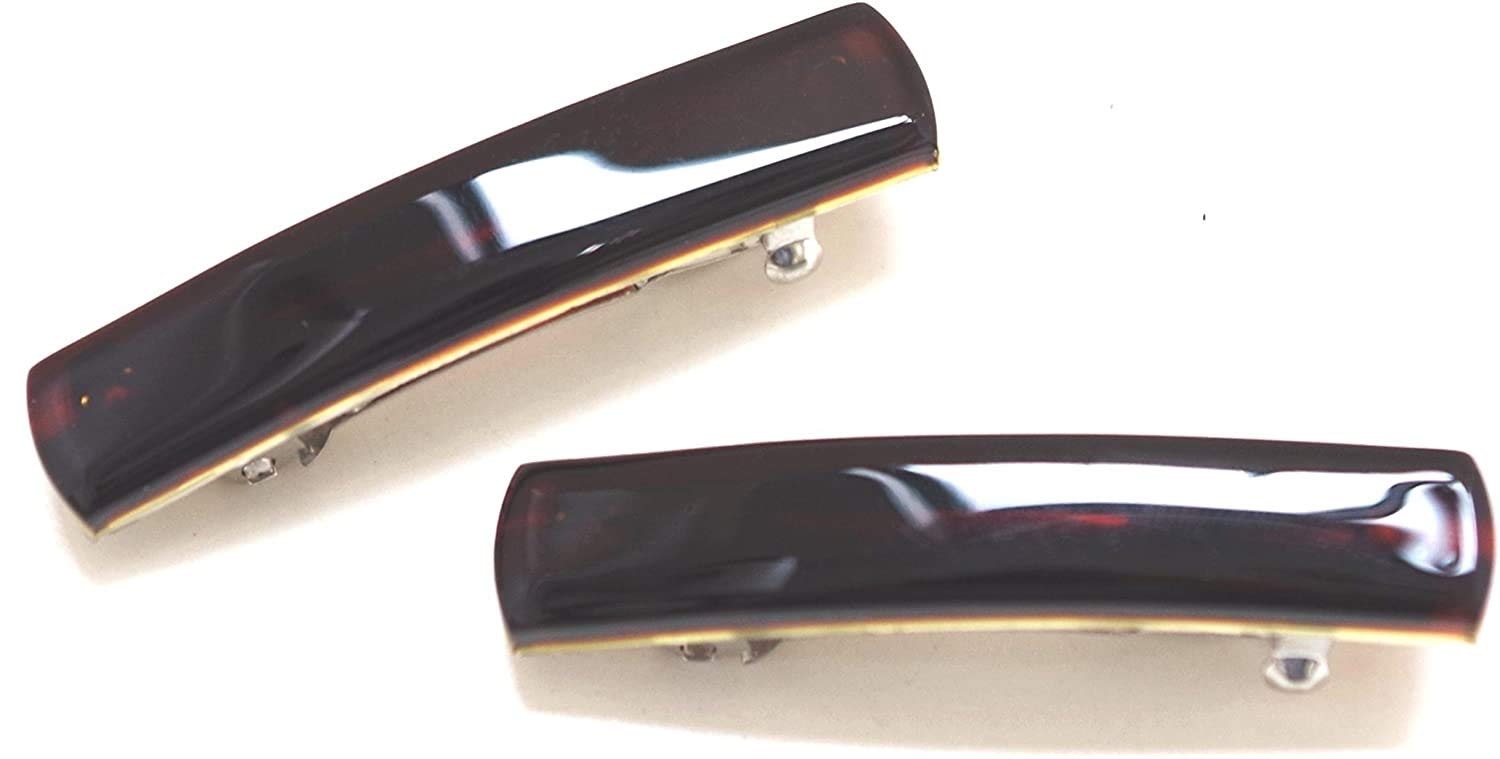 フランス製ベーシック一文字バレッタ4㎝【ヘアアクセサリー】ボイント消化 NO.02-0247 (ベッコウ2本セット)